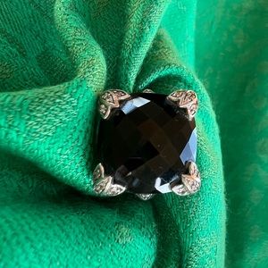 Judith Ripka sterling silver black onyx and cz cocktail  ring